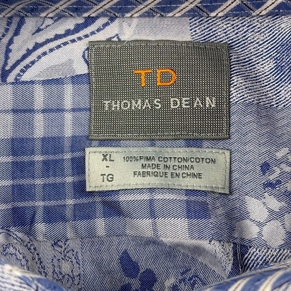 Thomas Dean Mens XL Big & Tall Pima Cotton Patchwork Paisley Shirt Artcore Luxe - Picture 4 of 12